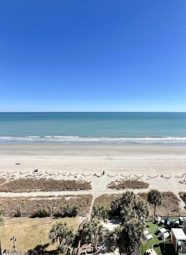 property view of water featuring a beach view