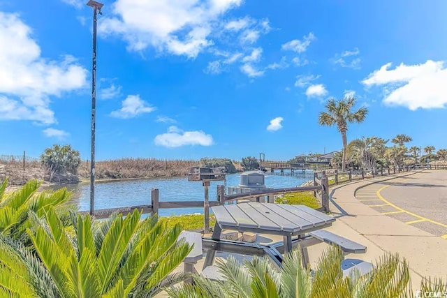 dock area featuring a water view