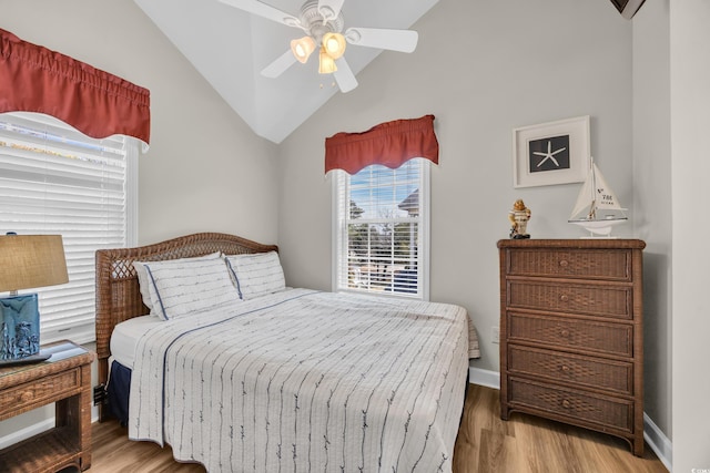 6001-MH69B S Kings Hwy, Myrtle Beach, SC 29575 - bedroom with lofted ceiling, wood finished floors, baseboards, and a ceiling fan