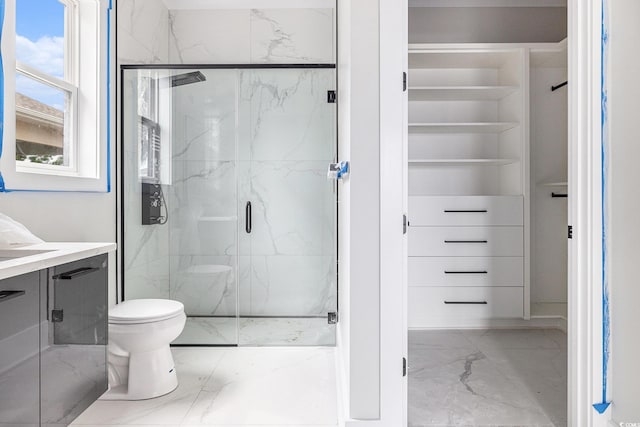 1217 Bentcreek Ln, Myrtle Beach, SC 29579 - full bath featuring marble look tile flooring, toilet, a marble finish shower, and vanity