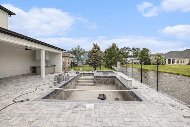 1217 Bentcreek Ln, Myrtle Beach, SC 29579 - view of patio / terrace with a water view, ceiling fan, and a residential view