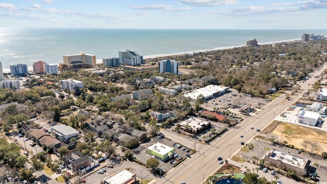 aerial view featuring a city view and a water view