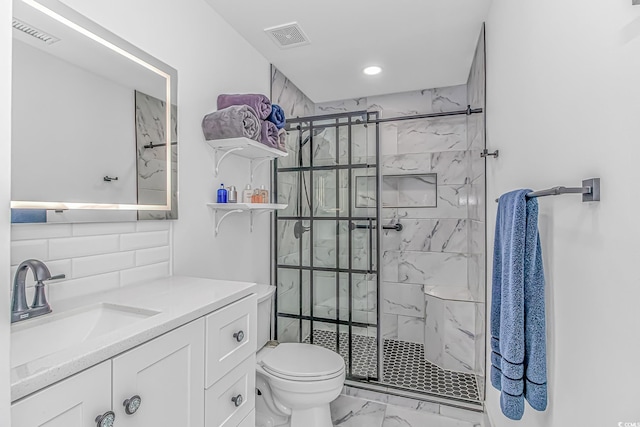 1006 Charles St, North Myrtle Beach, SC 29582 - full bathroom with marble finish floors, a marble finish shower, decorative backsplash, vanity, and recessed lighting