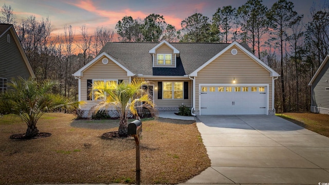 108 Silver Peak Dr, Conway, SC 29526 - traditional-style home with concrete driveway, an attached garage, a front lawn, and a shingled roof