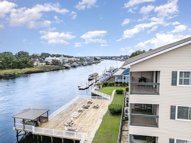 dock area featuring a water view