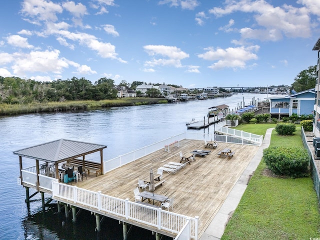 dock area with a water view