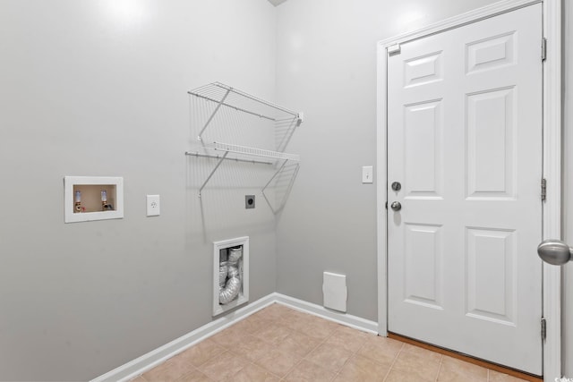 washroom featuring baseboards, light tile patterned floors, laundry area, hookup for a washing machine, and hookup for an electric dryer