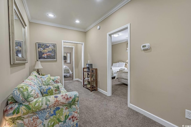 113B 13th Ave N, Surfside Beach, SC 29575 - living area featuring carpet floors, crown molding, baseboards, and recessed lighting