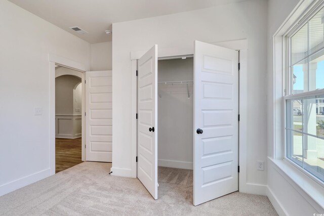 4028 Bucolic Loop, Myrtle Beach, SC 29588 - unfurnished bedroom featuring arched walkways, light colored carpet, a closet, and baseboards