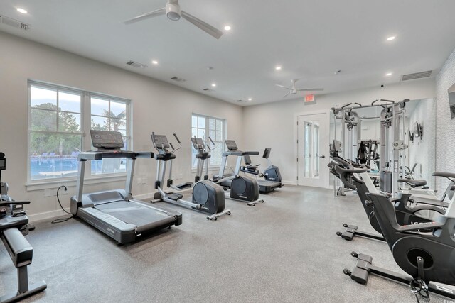 4028 Bucolic Loop, Myrtle Beach, SC 29588 - workout area featuring a ceiling fan, baseboards, and recessed lighting