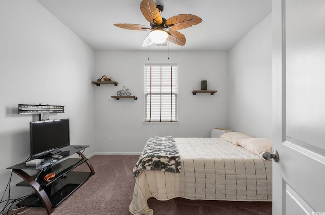 bedroom featuring baseboards, carpet floors, and ceiling fan