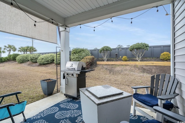 view of patio / terrace with grilling area and a fenced backyard