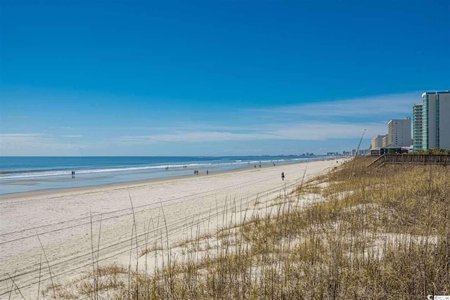property view of water featuring a beach view