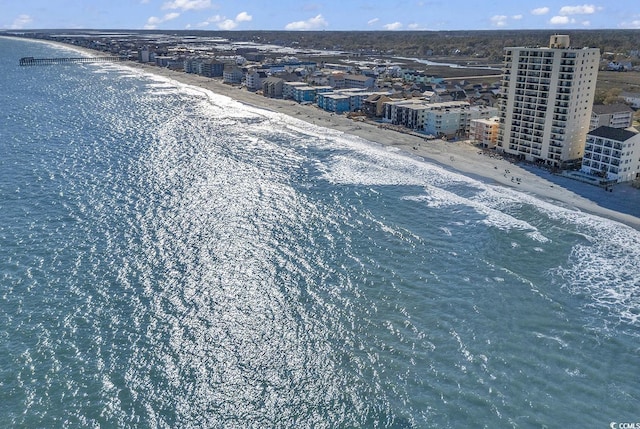 birds eye view of property with a city view and a water view