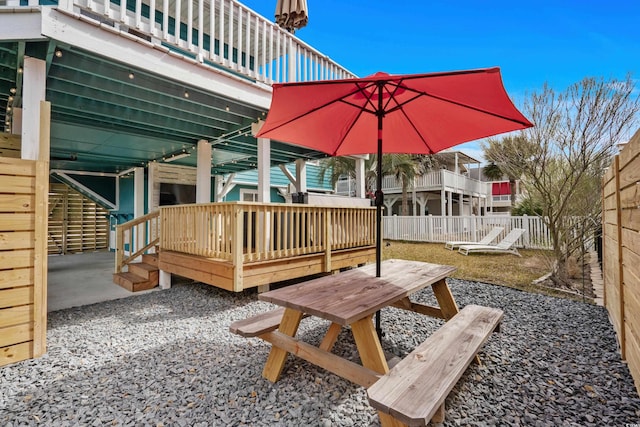 deck with a fenced backyard