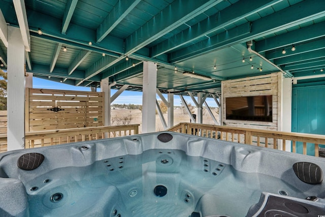 view of patio featuring a hot tub