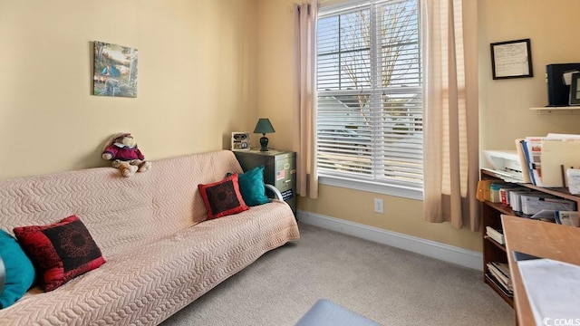 carpeted bedroom featuring baseboards