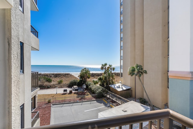 view of water feature with a view of the beach