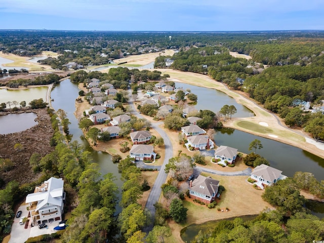 birds eye view of property featuring a residential view and a water view