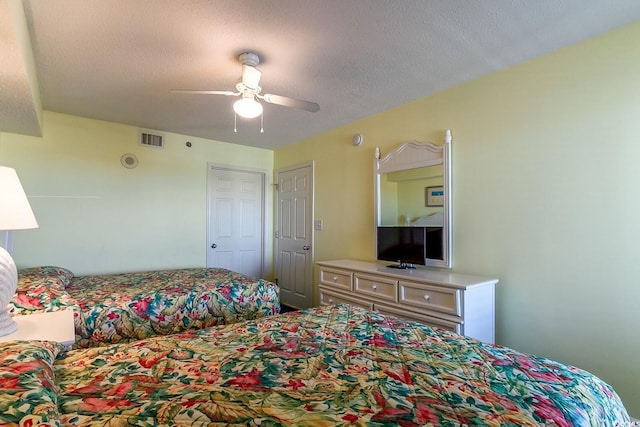 1625 S Ocean Blvd Unit 802, North Myrtle Beach, SC 29582 - bedroom with a textured ceiling and a ceiling fan