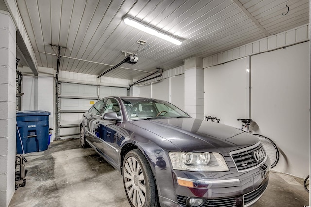 garage with a garage door opener