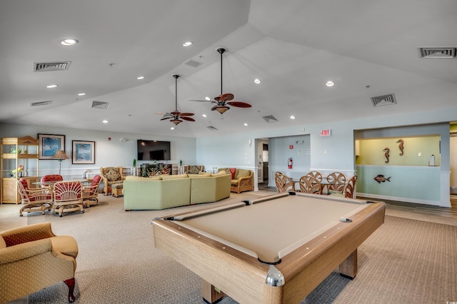 game room featuring visible vents and lofted ceiling