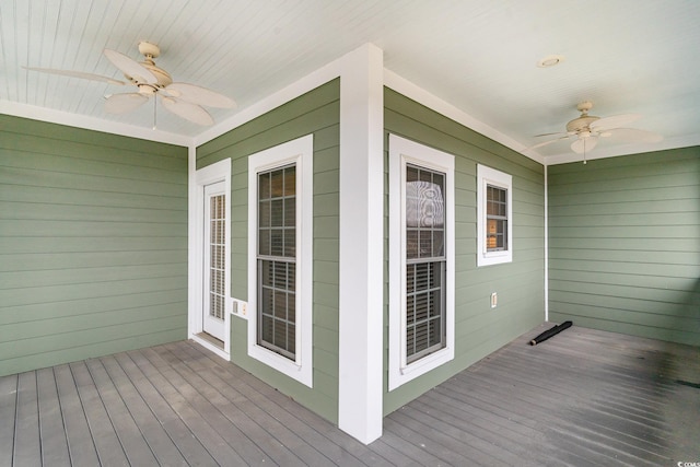 wooden terrace with ceiling fan