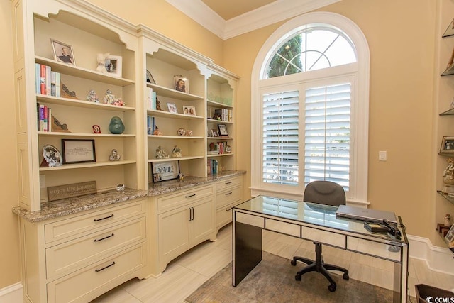 office space featuring ornamental molding