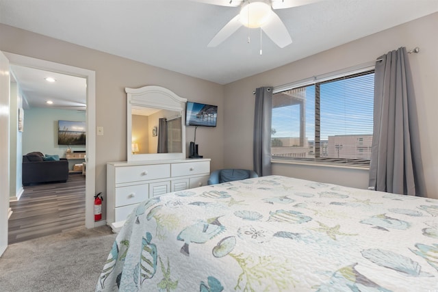 9661 Shore Dr Unit A-21, Myrtle Beach, SC 29572 - carpeted bedroom featuring a ceiling fan, baseboards, and recessed lighting
