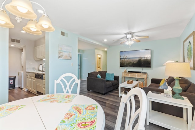 9661 Shore Dr Unit A-21, Myrtle Beach, SC 29572 - dining area with dark wood-style floors, ceiling fan, and recessed lighting