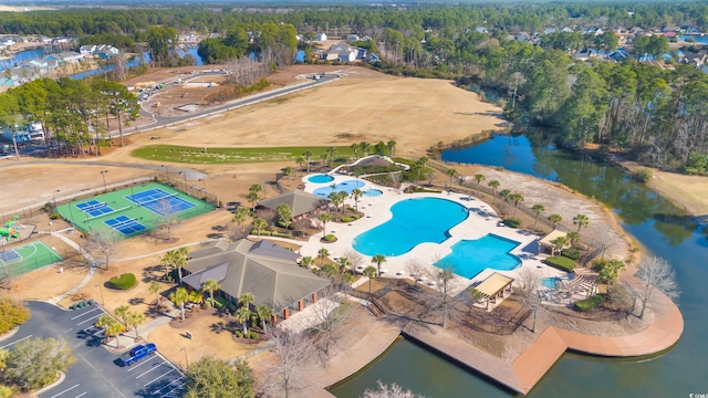 bird's eye view featuring a water view