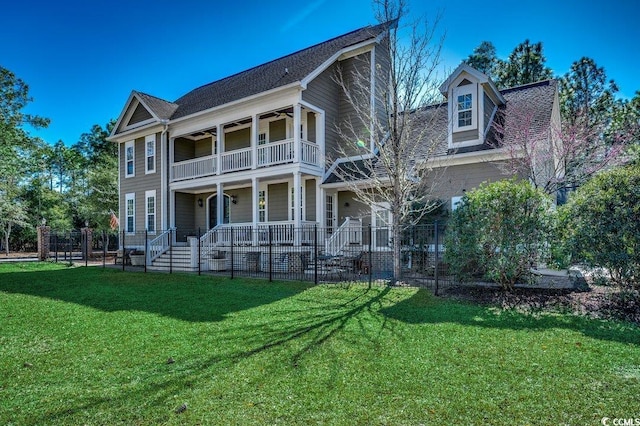 1539 Old Town Ave, Georgetown, SC 29440 - back of house featuring a balcony, a ceiling fan, and covered porch