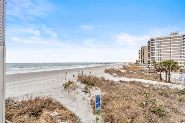 property view of water featuring a view of the beach