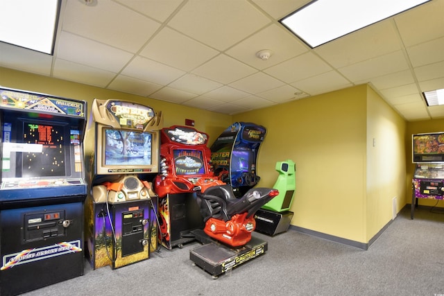 2007 S Ocean Blvd Unit 1106, Myrtle Beach, SC 29577 - rec room with carpet floors, a drop ceiling, and baseboards