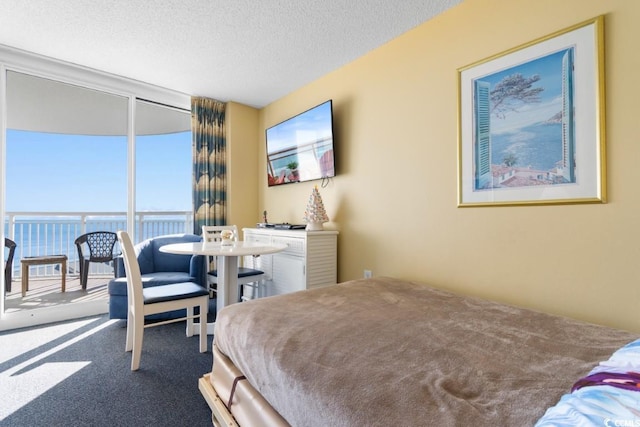 300 N Ocean Blvd Unit 731, North Myrtle Beach, SC 29582 - carpeted bedroom featuring a wall of windows and a textured ceiling