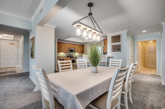 8500 Margate Cir Unit 2808, Myrtle Beach, SC 29572 - dining room with ornamental molding, light carpet, baseboards, and visible vents