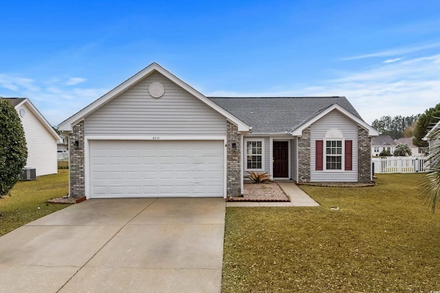 4355 Heartwood Ln, Myrtle Beach, SC 29579 - ranch-style home with brick siding, concrete driveway, a garage, and a front yard