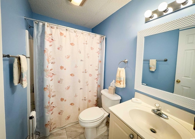 4430 Eastport Blvd Unit L9, Little River, SC 29566 - full bathroom with vanity, tile patterned flooring, curtained shower, toilet, and a textured ceiling