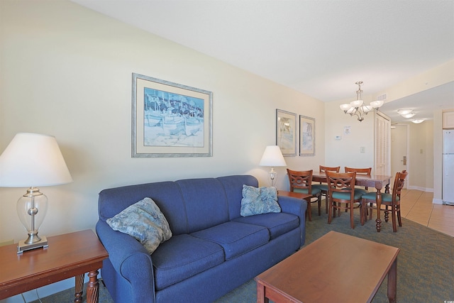 2501 S Ocean Blvd Unit 201, Myrtle Beach, SC 29577 - living room with a chandelier and light tile patterned flooring