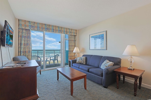 2501 S Ocean Blvd Unit 201, Myrtle Beach, SC 29577 - living room featuring carpet, a water view, and baseboards