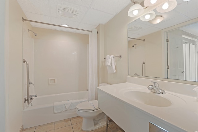 2501 S Ocean Blvd Unit 201, Myrtle Beach, SC 29577 - full bath with shower / tub combo with curtain, toilet, tile patterned flooring, a drop ceiling, and vanity