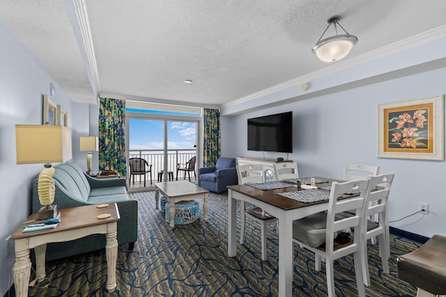 2201 S Ocean Blvd Unit 1707, Myrtle Beach, SC 29577 - living area featuring a textured ceiling and ornamental molding