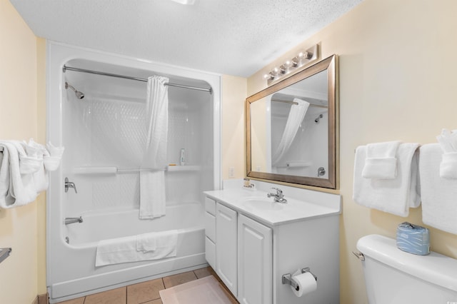 2201 S Ocean Blvd Unit 1707, Myrtle Beach, SC 29577 - full bath with vanity, toilet, shower / bath combo with shower curtain, tile patterned flooring, and a textured ceiling