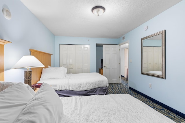 2201 S Ocean Blvd Unit 1707, Myrtle Beach, SC 29577 - bedroom featuring carpet flooring, a closet, a textured ceiling, and baseboards