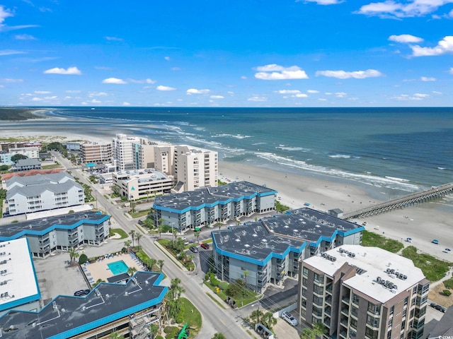 aerial view featuring a beach view and a water view