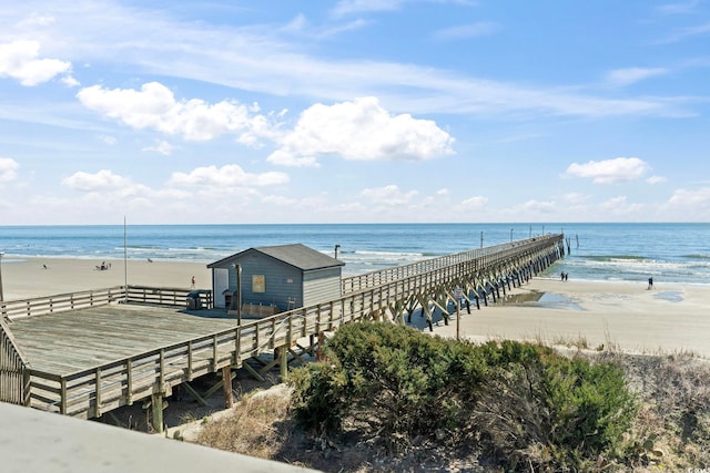 view of water feature with a beach view