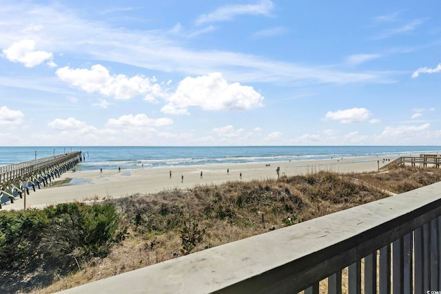 view of water feature with a beach view