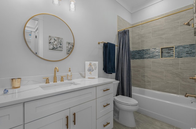 bathroom with vanity, toilet, and shower / tub combo