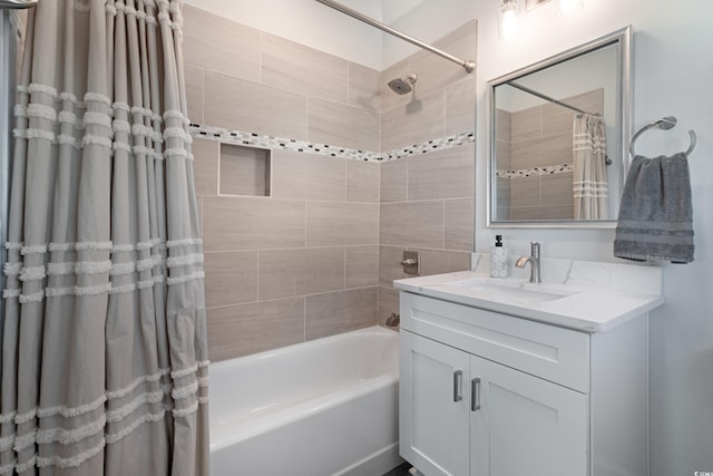 bathroom with shower / bath combo and vanity