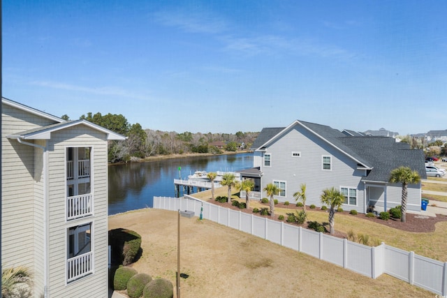 water view featuring a fenced backyard